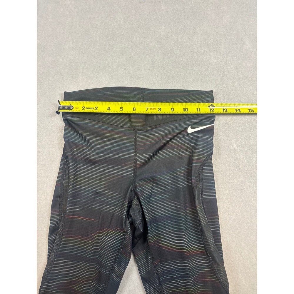 Nike Pro Hypercool Women Small Black Multicolor Striped Mesh Athletic Leggings - Picture 3 of 7